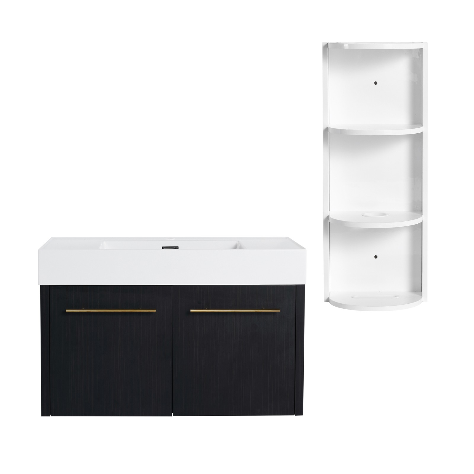 36 Inch Plywood Wall-Mounted Bathroom Vanity with Resin Sink + Side Storage Rack