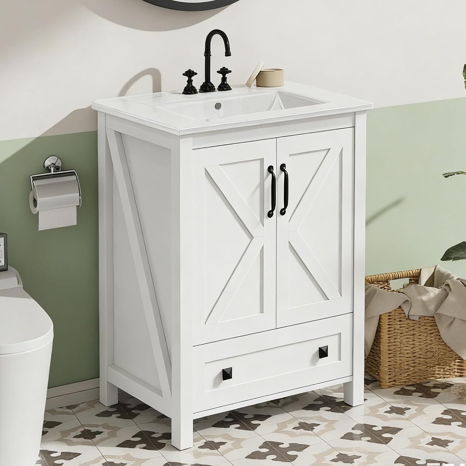 30” Bathroom Vanity with Sink Freestanding Cabinet 2 Colors w/ 2 Doors & Drawer