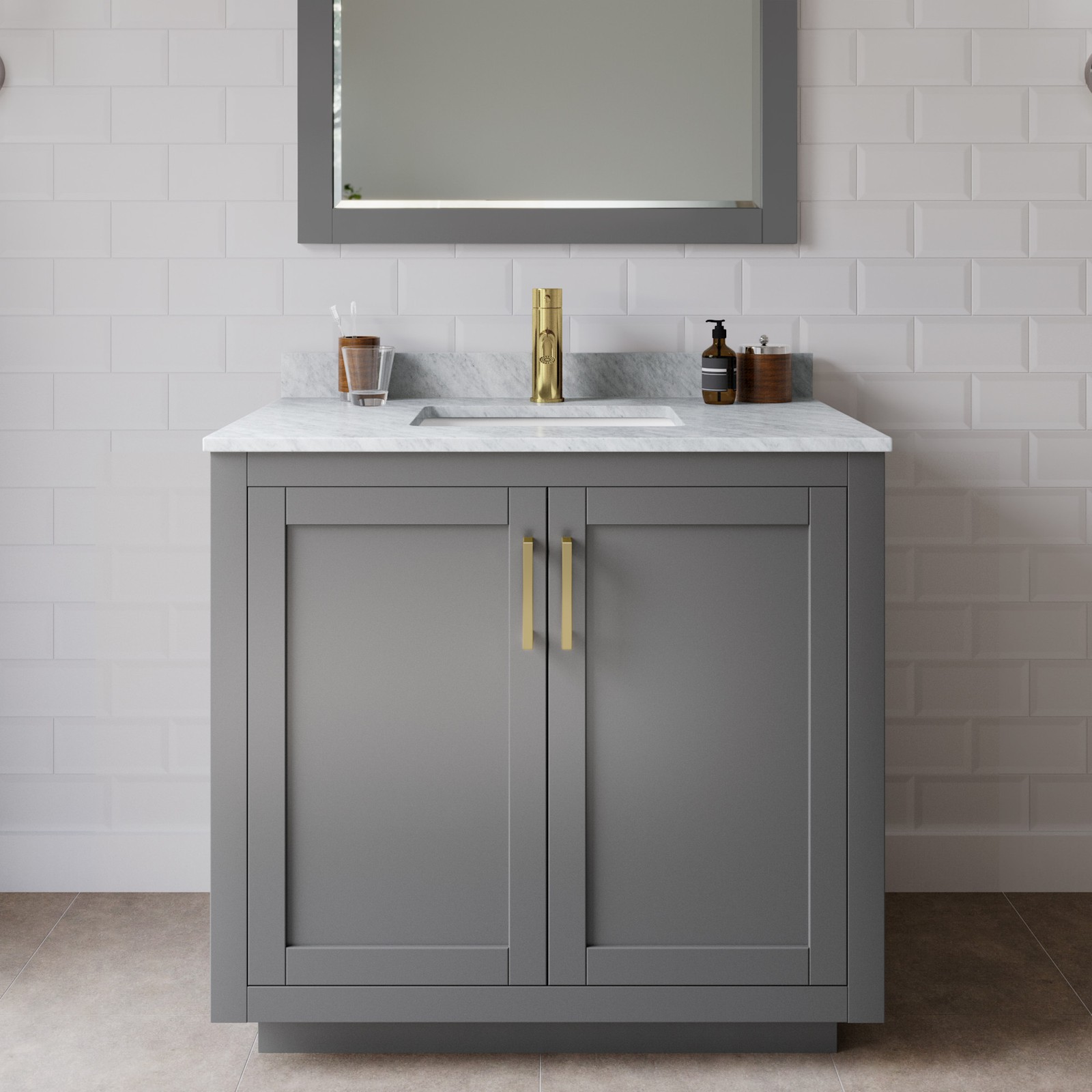 Wyndham Collection WCF2929-36S-NAT-M34 Miranda 36″ – Dark Gray / White Carrara