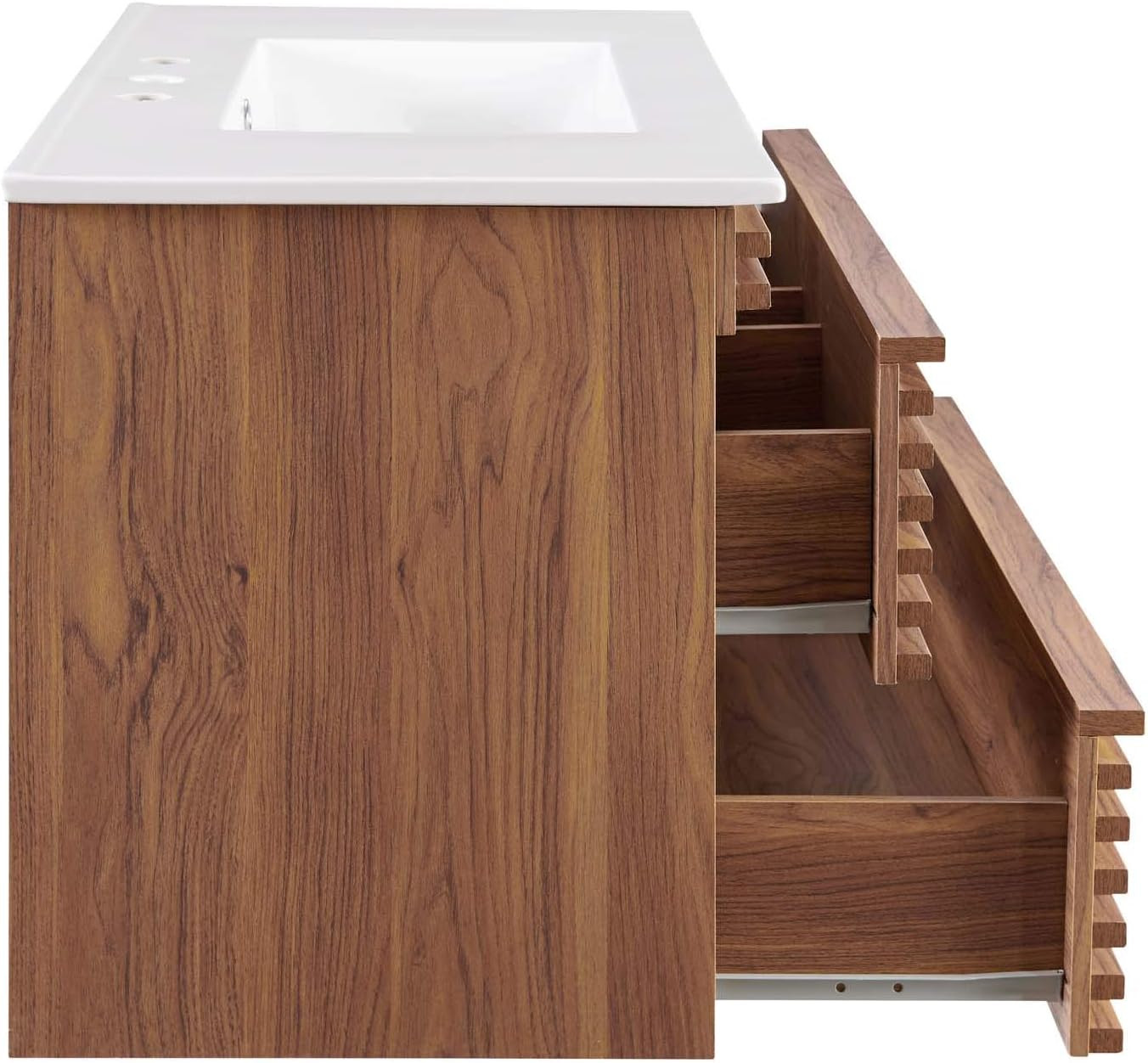Elegant 36″ Walnut & White Wall-Mount Bathroom Vanity for Modern Spaces