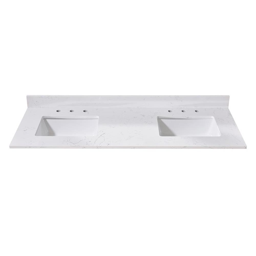 61. in Stone effects Vanity Top in Aosta White with Double White Sink