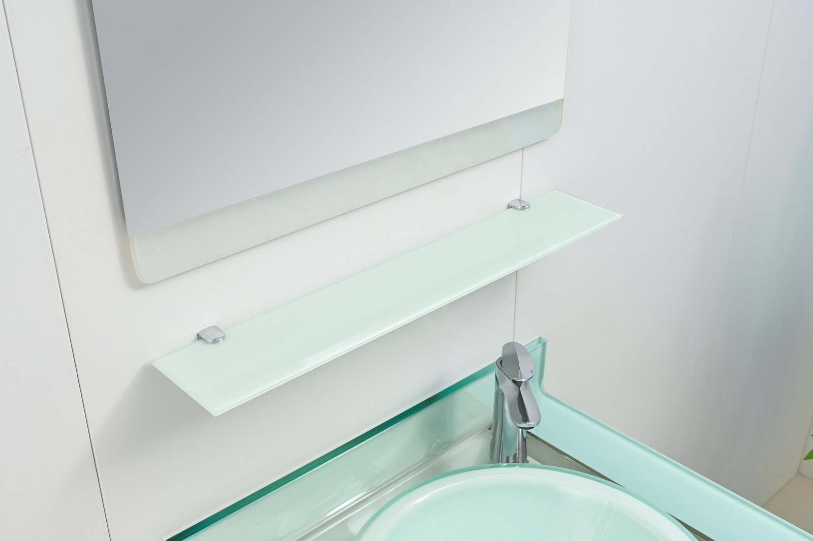 24″ WHITE Tempered Glass Bathroom Vanity Floating Sink-top backsplash Mirror