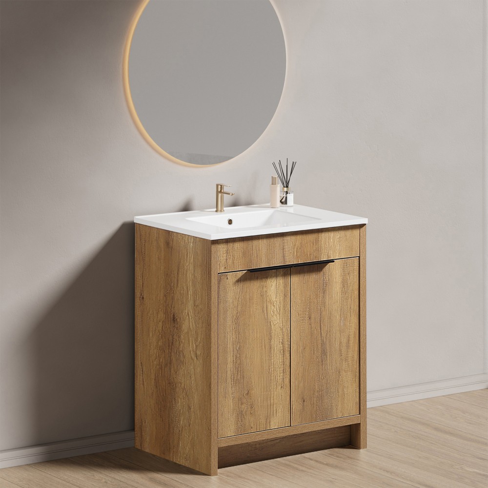 30in Vanity Bathroom with 3D Fluted Design & Integrated Sink, Free Ship