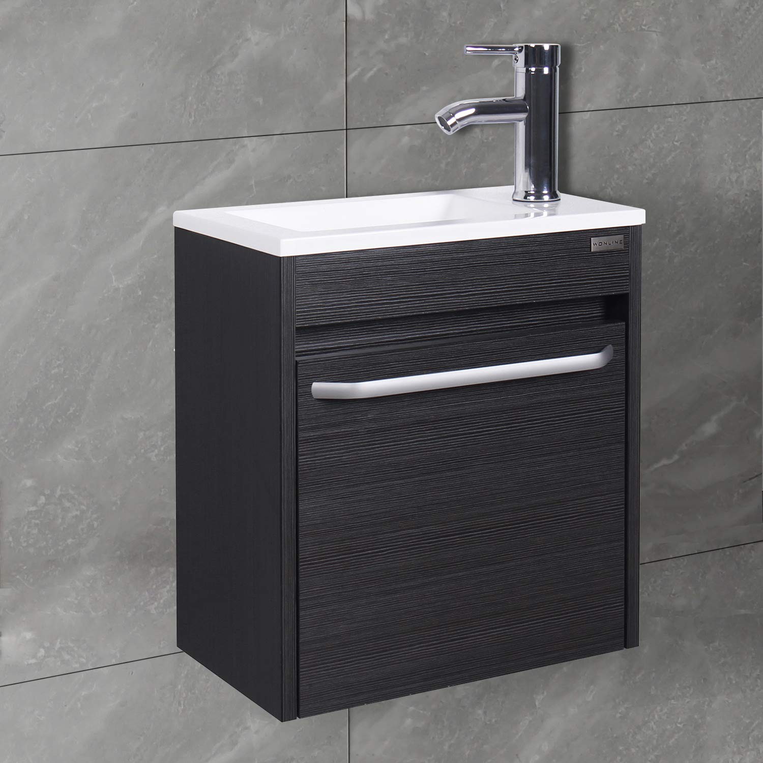 wonline 16” Bathroom Vanity Sink Combo for Small Space Black Wall Mounted Cabine
