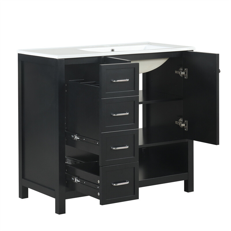 36″ Black Bathroom Vanity with Sink Top,Vanity Cabinet with 2 Doors & 2 Drawers