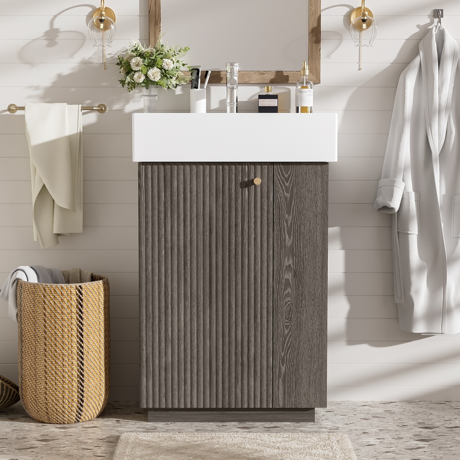 21.6″ bathroom vanity w/ceramic sink,freestanding left door storage cabinet