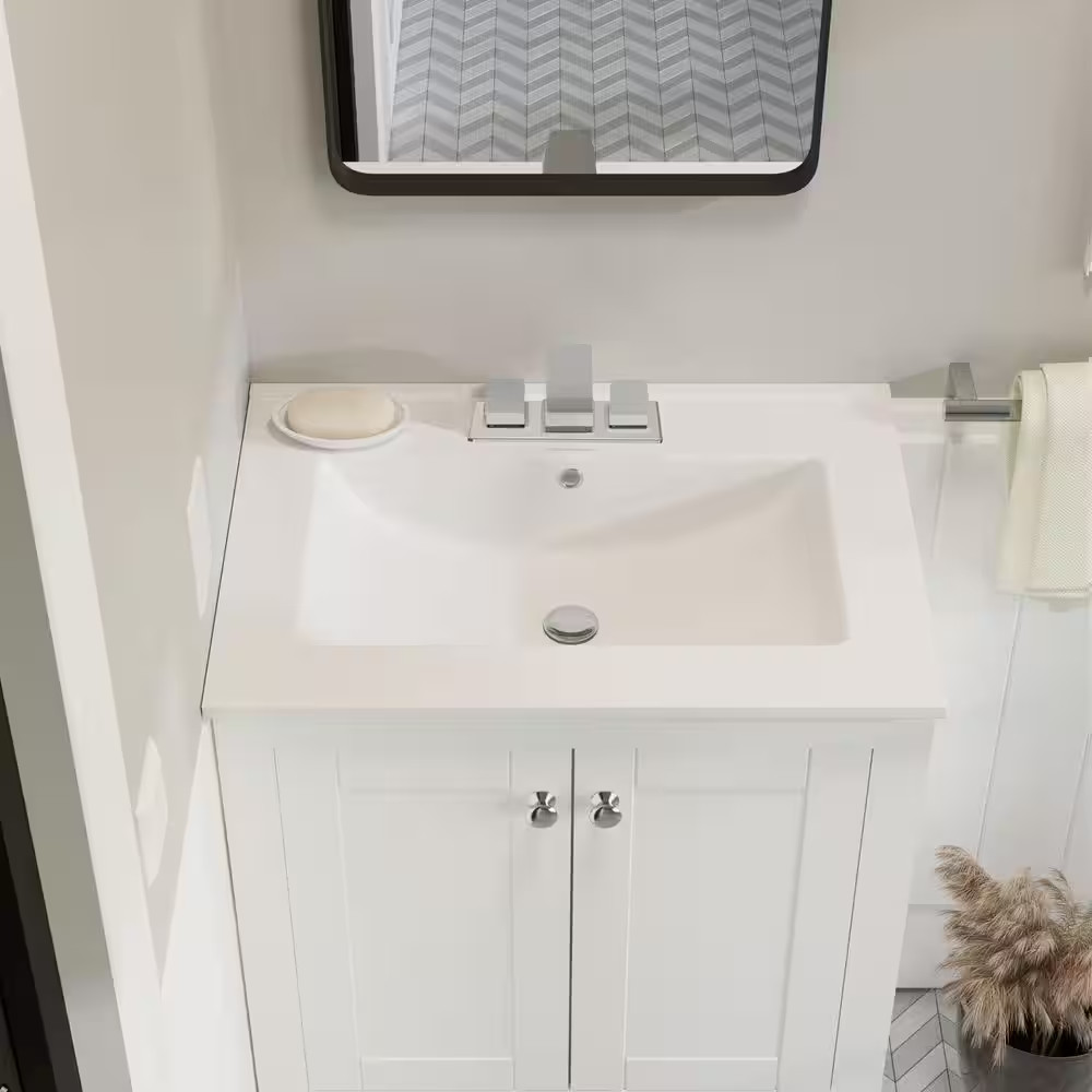 24 In. Ceramic Vanity Top with 3-Faucet Holes with White Basin