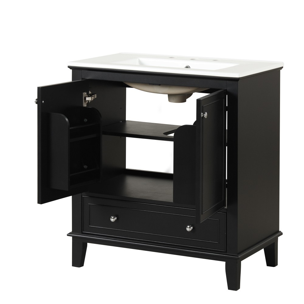 30 Inch Black Bathroom Vanity with Sink Combo Solid Wood MDF Bathroom Cabinet