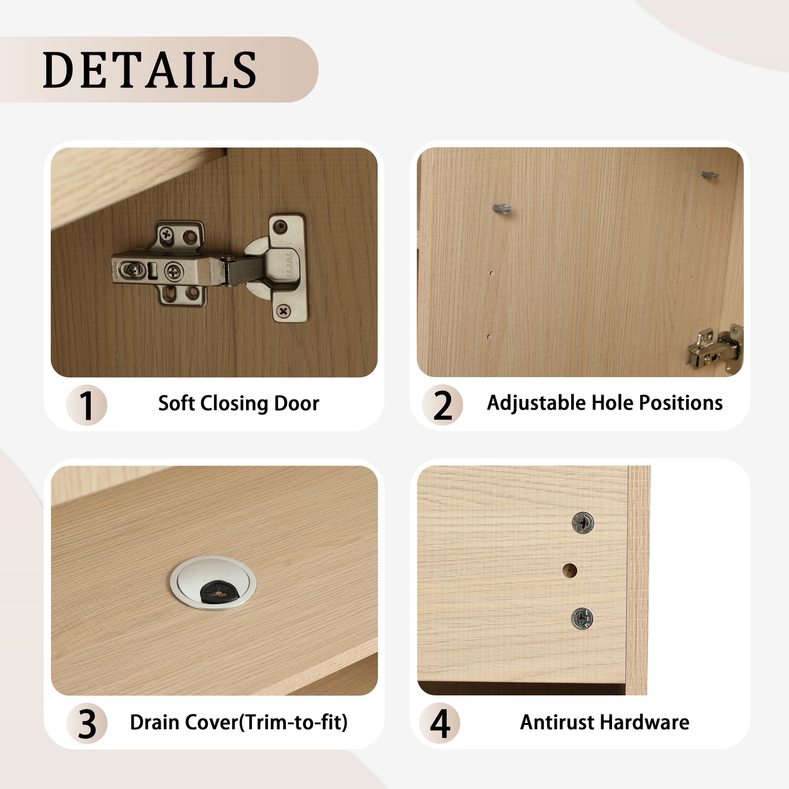 42 Inch Plywood Freestanding Bathroom Vanity Cabinet 2 Doors With Resin Sink Oak