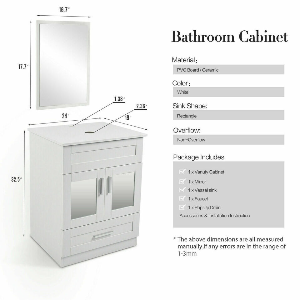 24in Bathroom Vanity Set Bathroom Cabinet with Mirror & Vessel Sink Faucet Combo