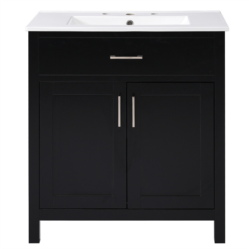30″ Bathroom Vanity with Ceramic Sink and Storage Cabinet Built-in Drawe & Doors