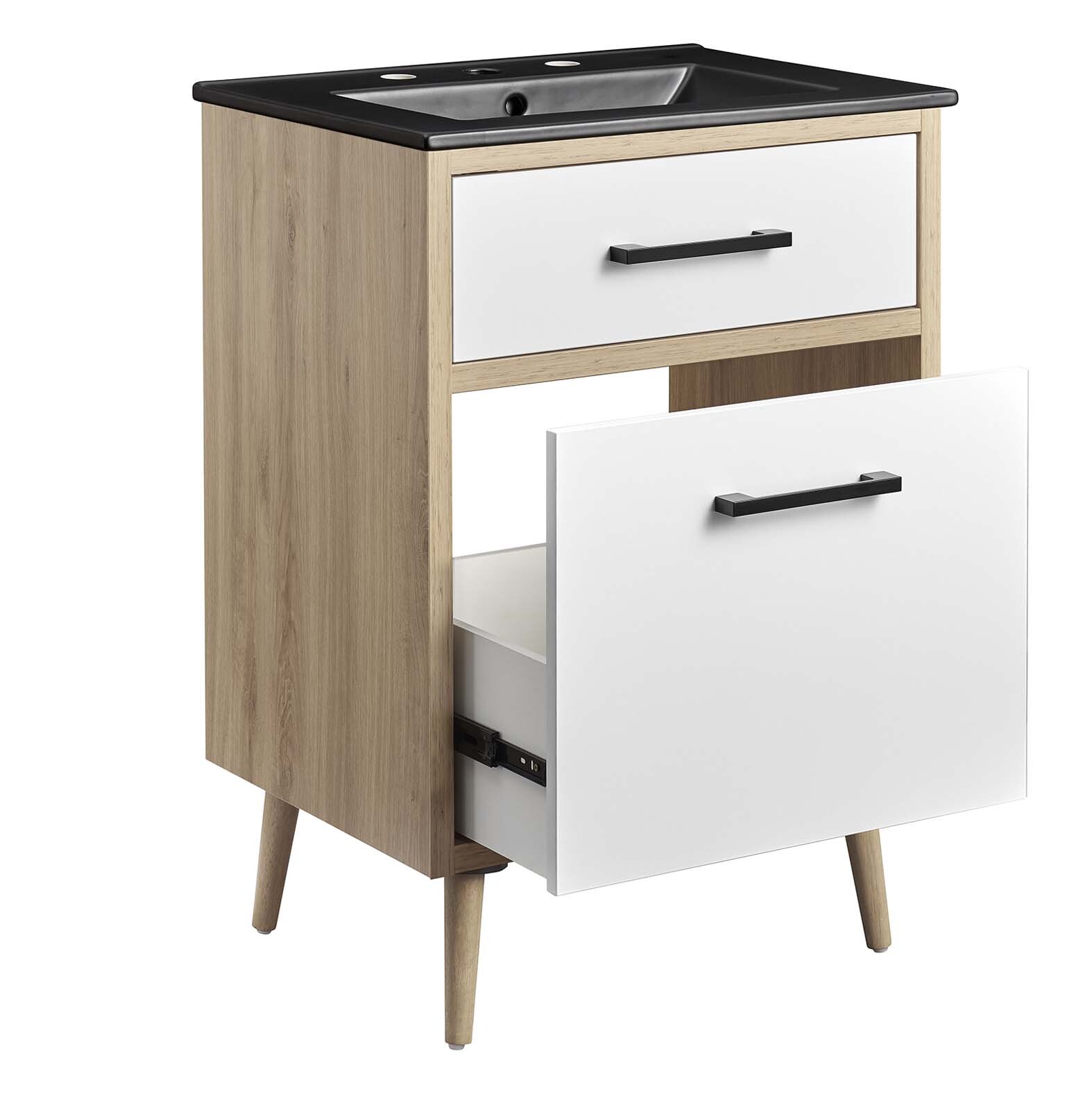 Modway Maverick 24″ Bathroom Vanity Cabinet in Black Oak With Ceramic Sink Basin