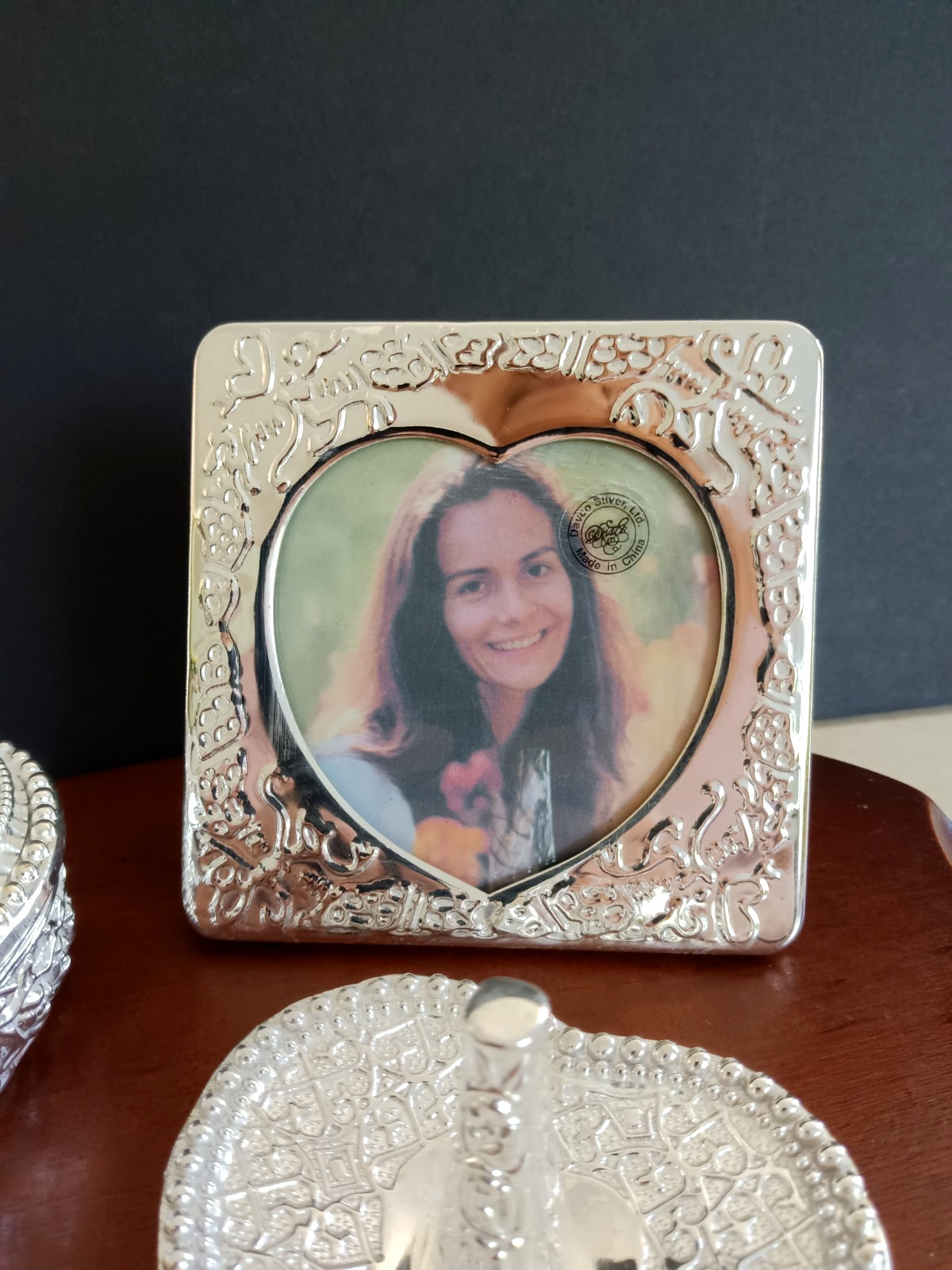 Davco Decorators Choice Silver Vanity Set Jewelry Box Frame Ring Holder Box