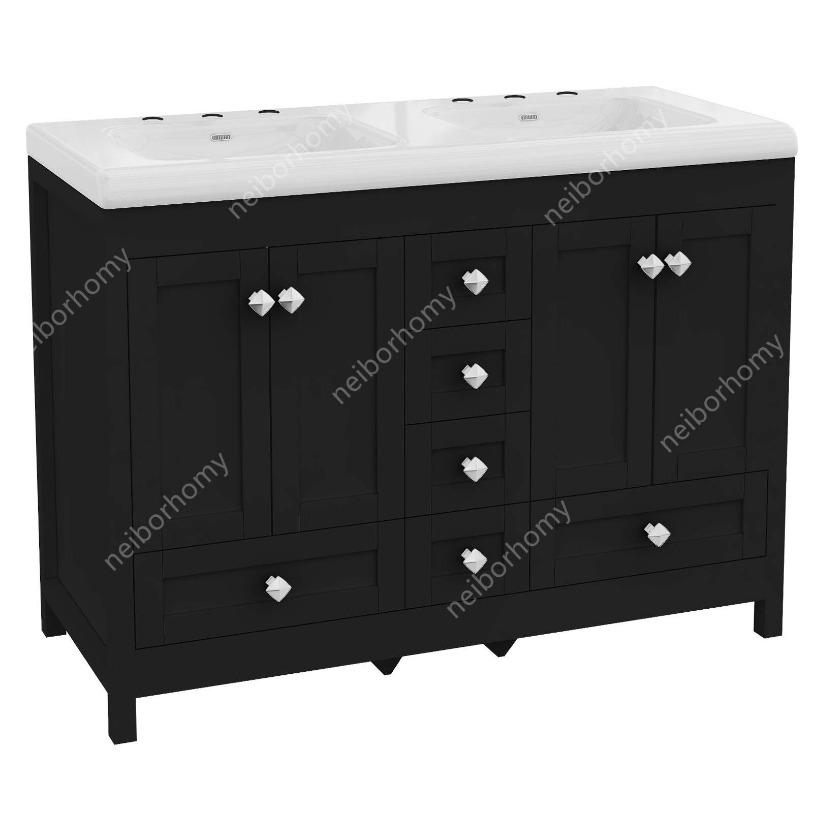 47″ Bathroom Vanity Cabinet with Double Sink Ceramic and 5 Drawers Freestanding