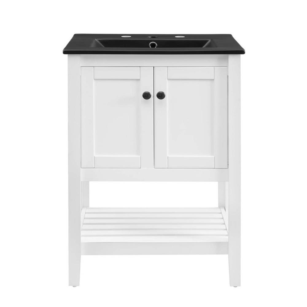 Modway Prestige 24″ Modern Wood/Ceramic Bathroom Vanity in White/Black