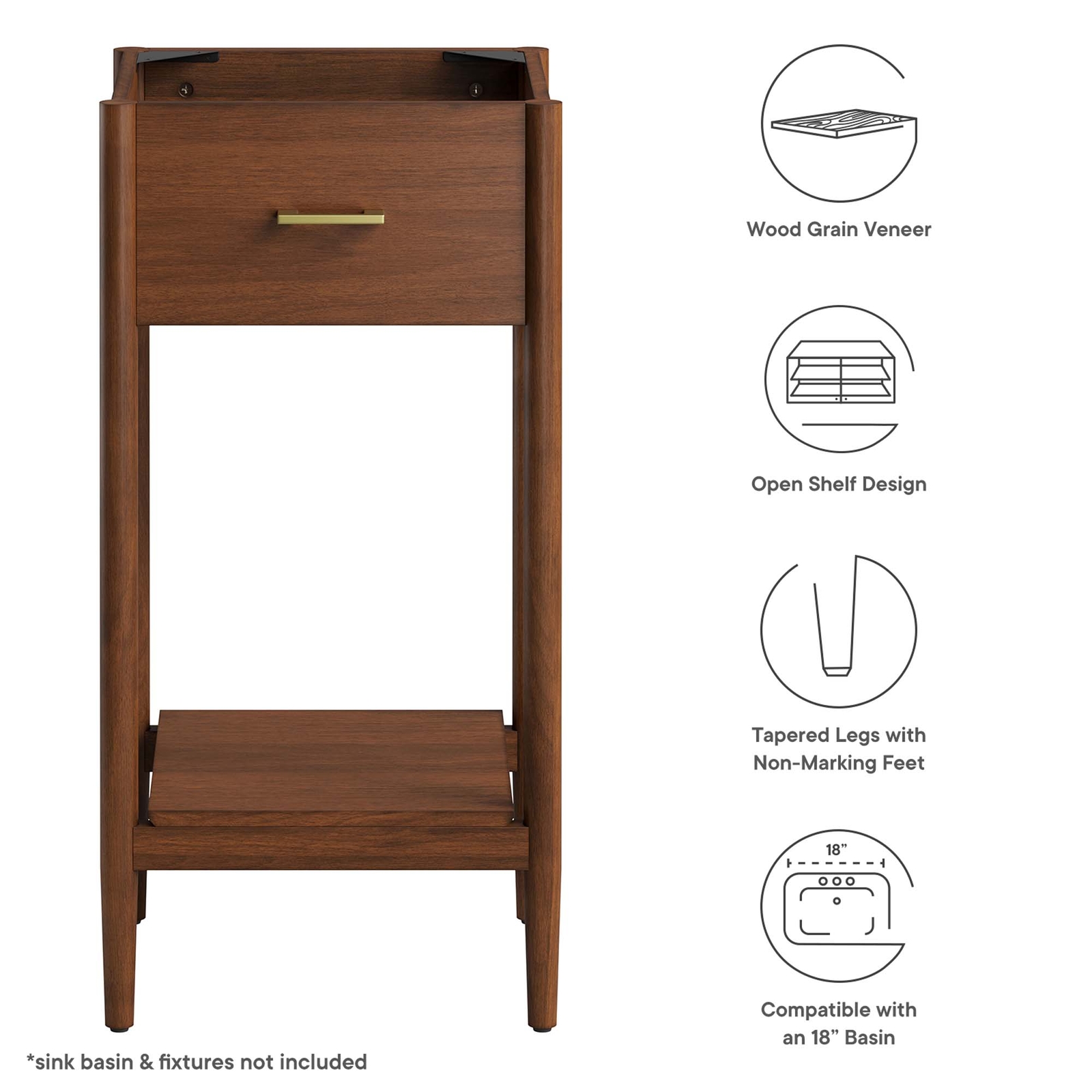 Zaire 18″ Bathroom Vanity Cabinet (Sink Basin Not Included) in Walnut