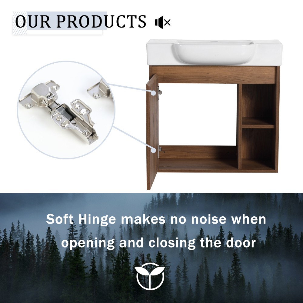 24” Wall-Mounted Bathroom Vanity with White Ceramic Sink & Soft-Close Door