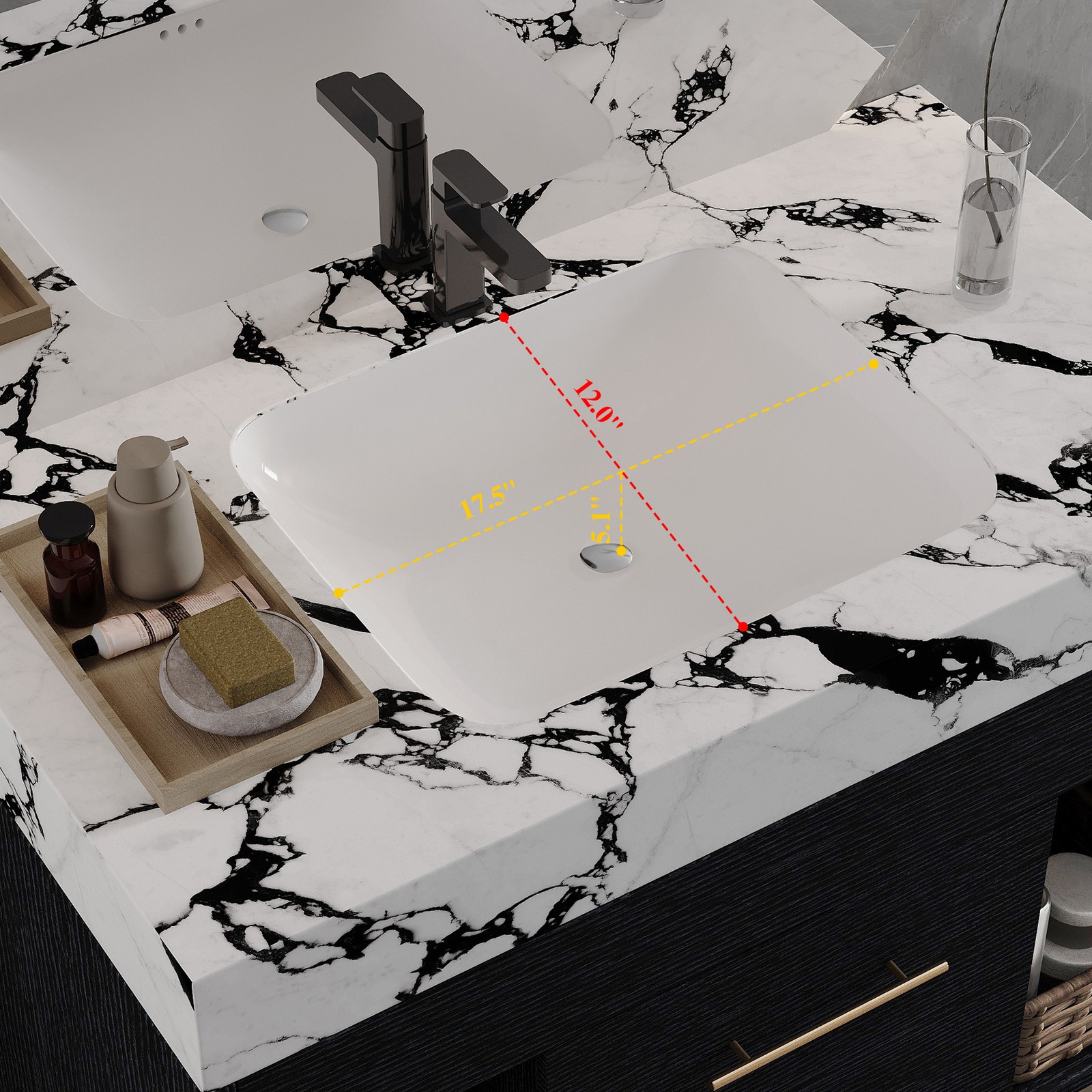 29.9″ Floating Vanity with Sintered Stone Top & Ceramic Sink