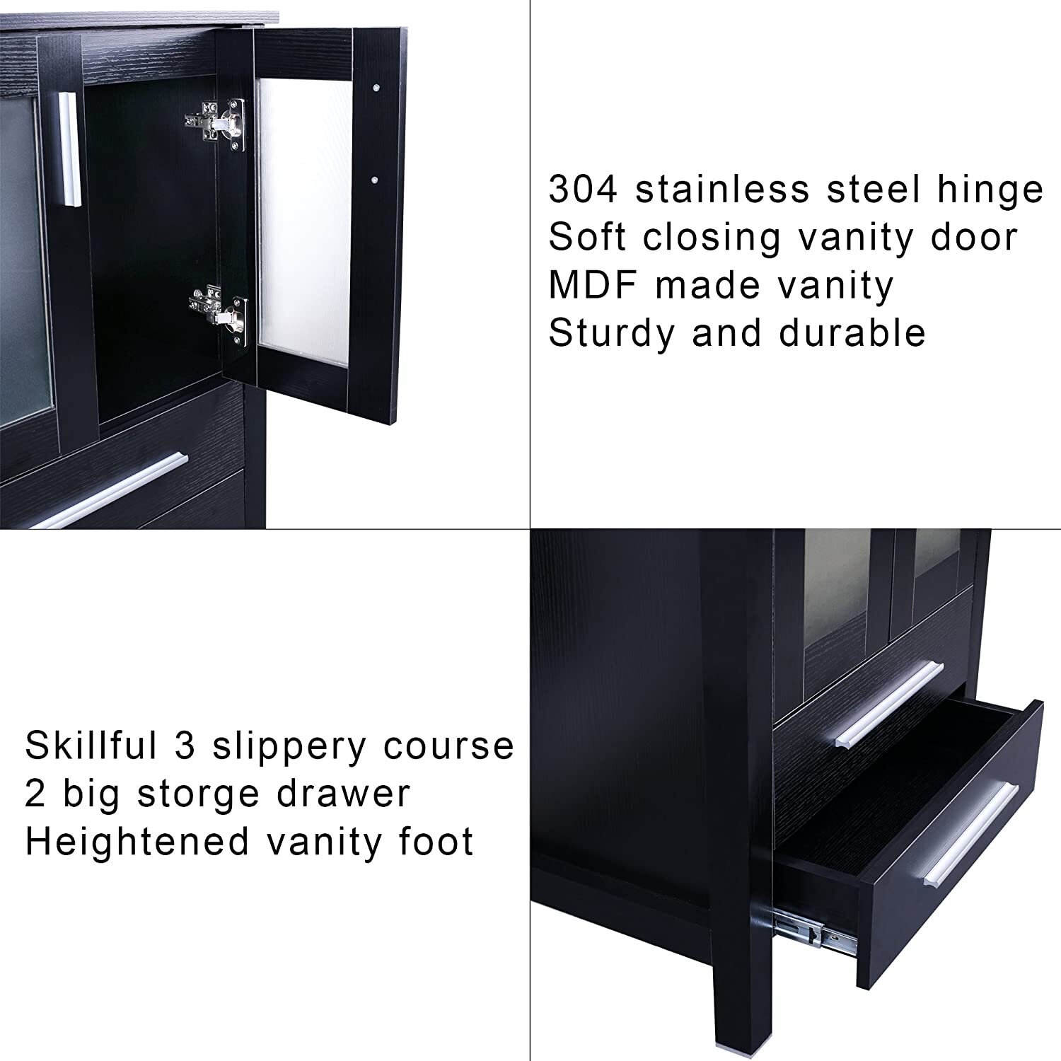 72″ Bathroom Vanity Set Black Ceramic Sink Mirror Faucet Small Side table Combo