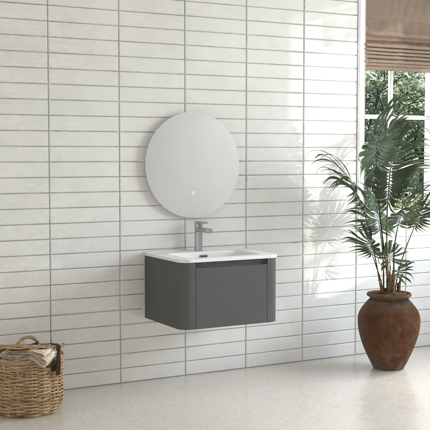 24″ Grey Floating Bathroom Vanity with White Ceramic Integrated Basin
