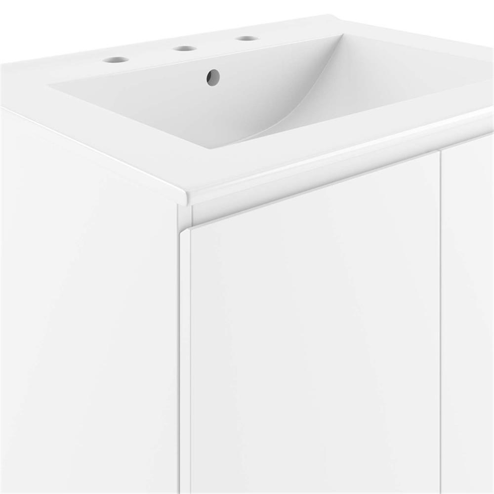 Modway Bryn 24″ Modern Wood/Ceramic Wall-Mount Bathroom Vanity in White
