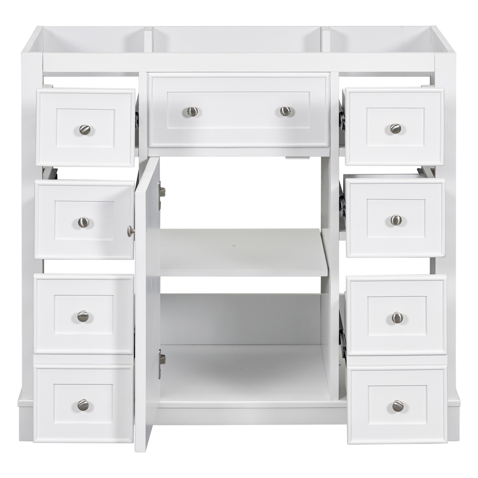 36″ White Bathroom Vanity Cabinet Base with 6 Drawers