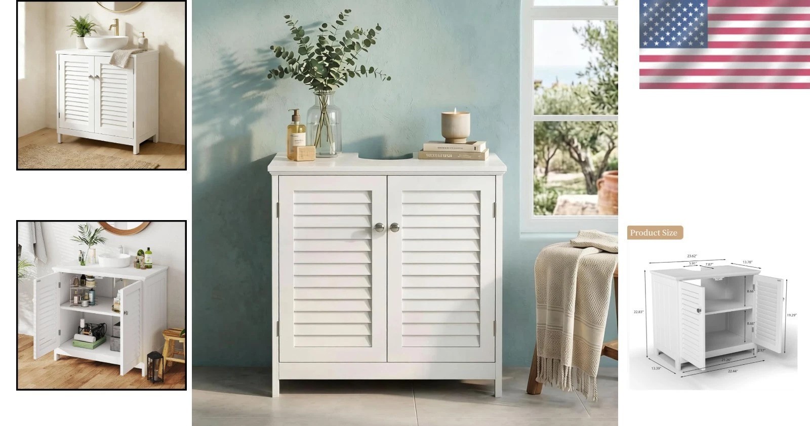 Elegant Under Sink Cabinet in White – U-Shaped Freestanding Storage Solution