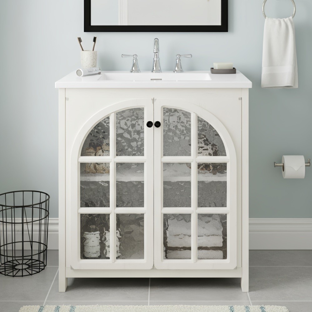 Bathroom Vanity with Ceramic Sink and Handles, Featuring Two Soft-Close Doors