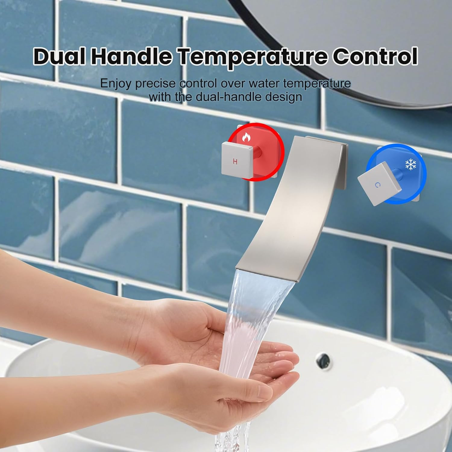 Wall Mount Bathroom Sink Faucets – for Vanity, Lavatory, Restroom with Dual Hand