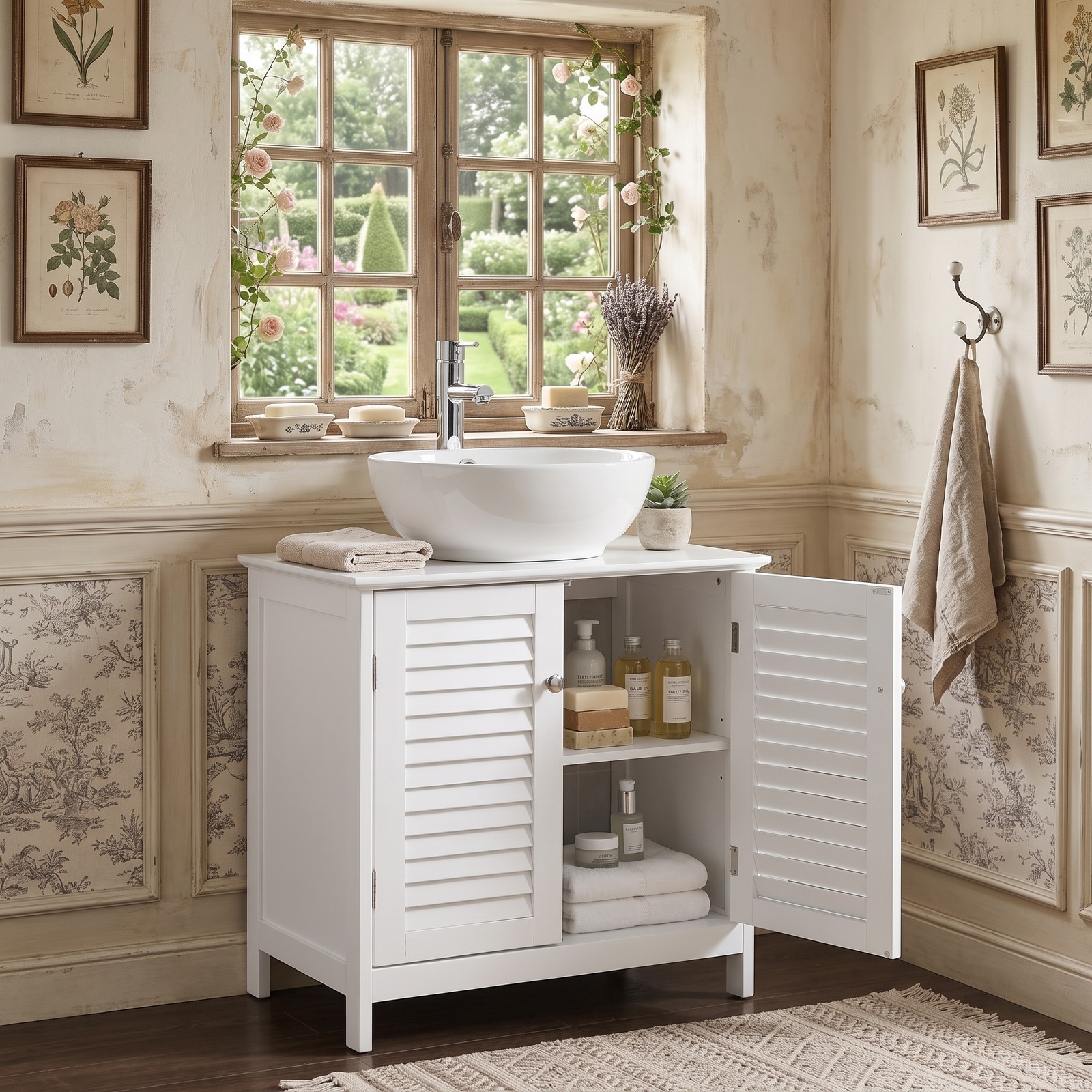 Bathroom Vanity Under Sink Wooden Cabinet with U-Shaped Cutout Elevated Legs