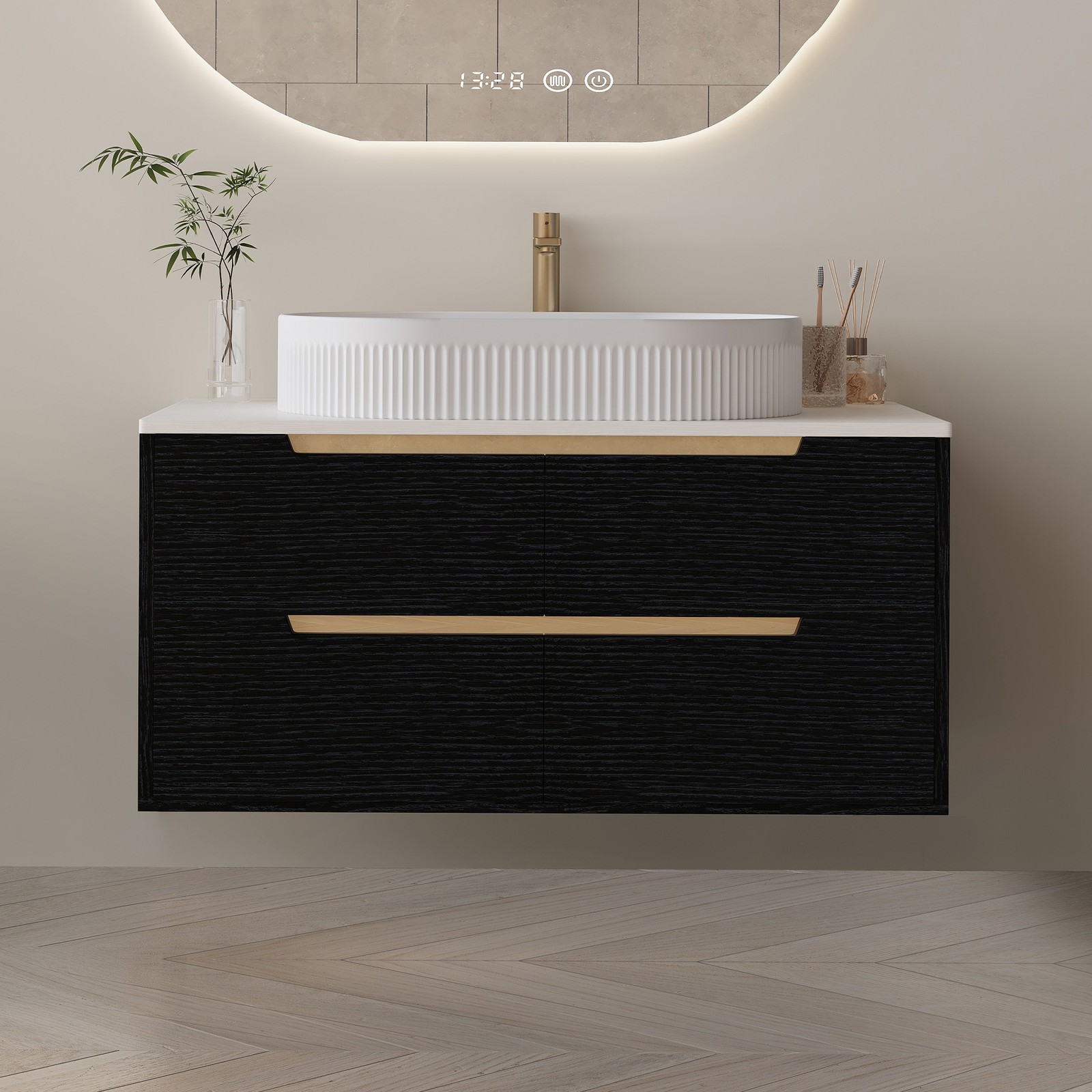 36 Inch Bathroom Vanity with Ceramic Sink & Soft-Close Drawers
