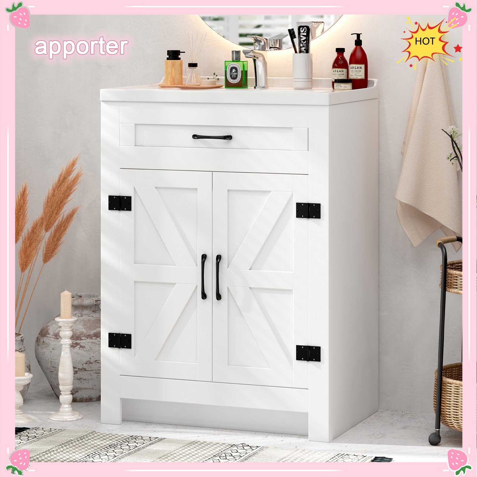 Farmhouse Bathroom Vanity with Ceramic Sink, 35.4 in Bathroom Vanity Cabinet，New