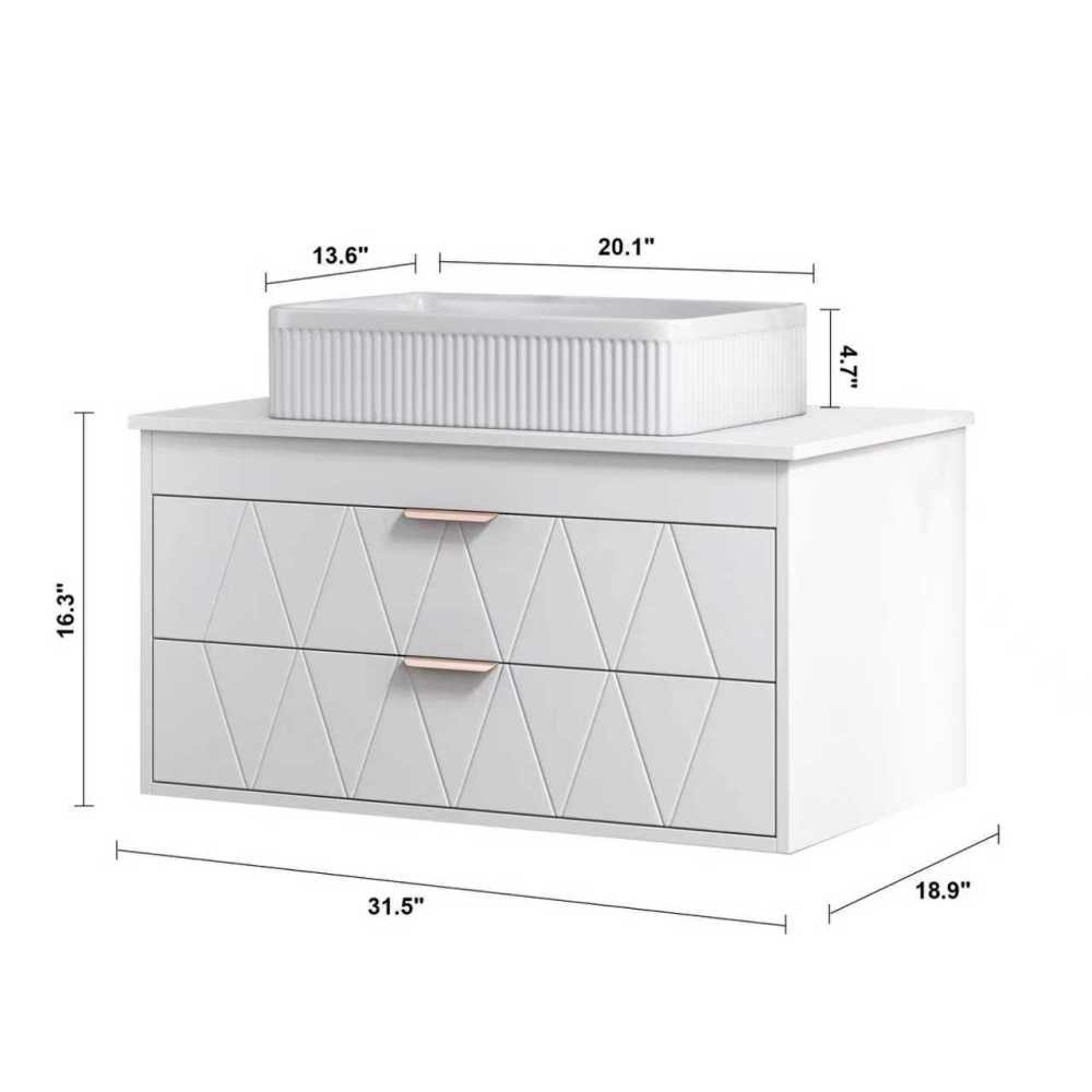 31.5 Inches Floating Single Small Bathroom Vanity with Sink