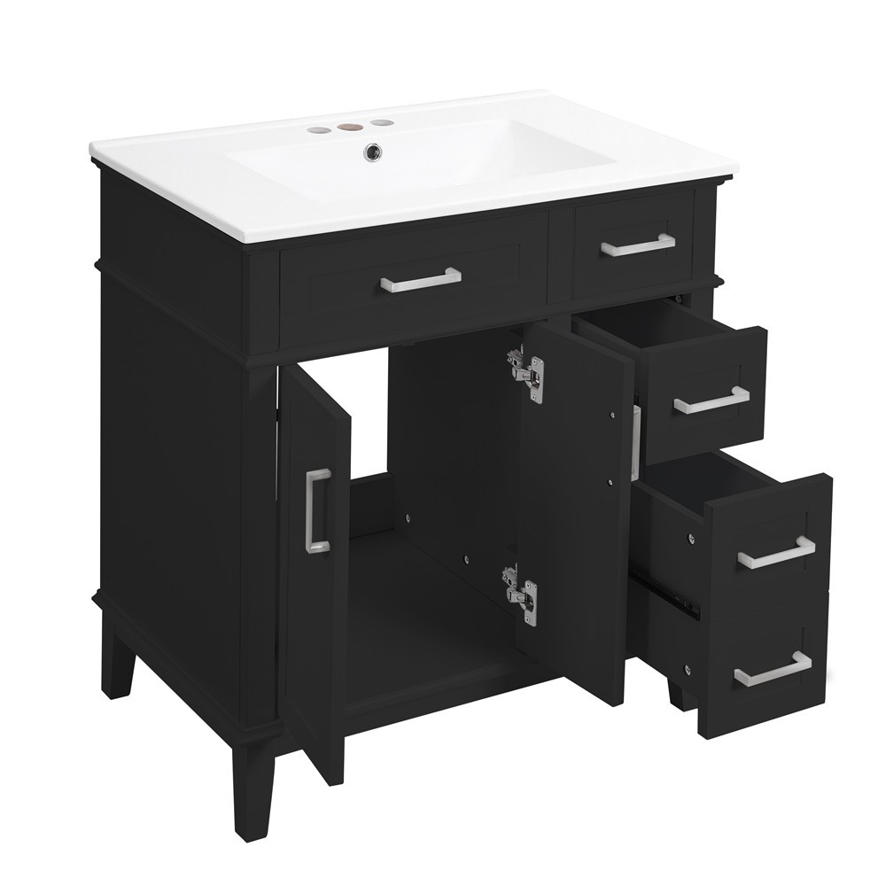 30″ Bathroom Vanity w/Sink, Freestanding Vanity Storage Cabinet, 2 Drawers,Doors