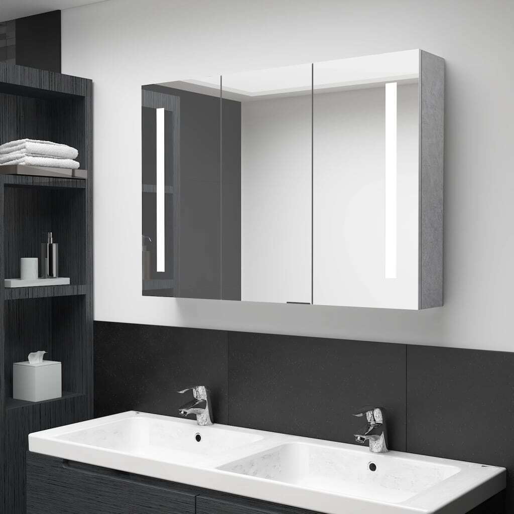 LED Bathroom Mirror Cabinet Concrete Gray 35″x5.5″x24.4″