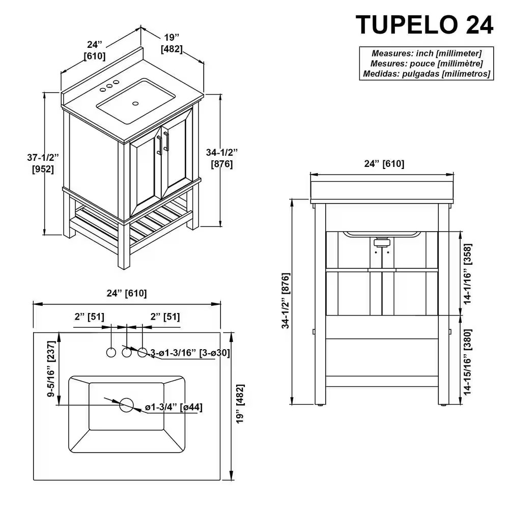 Tupelo 24 In. Single Sink Freestanding White Bath Vanity with White Engineered S