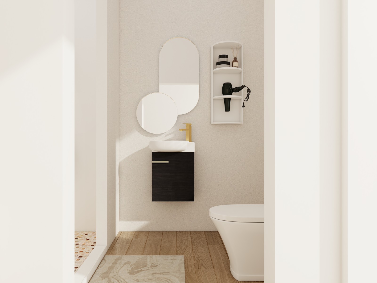 16In Freestanding Bathroom Vanity With Ceramic Sink Basin W/ Storage Rack Black