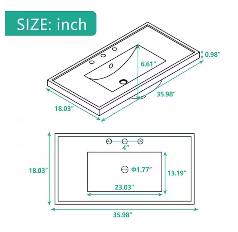 36″ Bathroom Vanity Set Drop in Sink Combo Stainless Steel Faucet Pop Up Drain