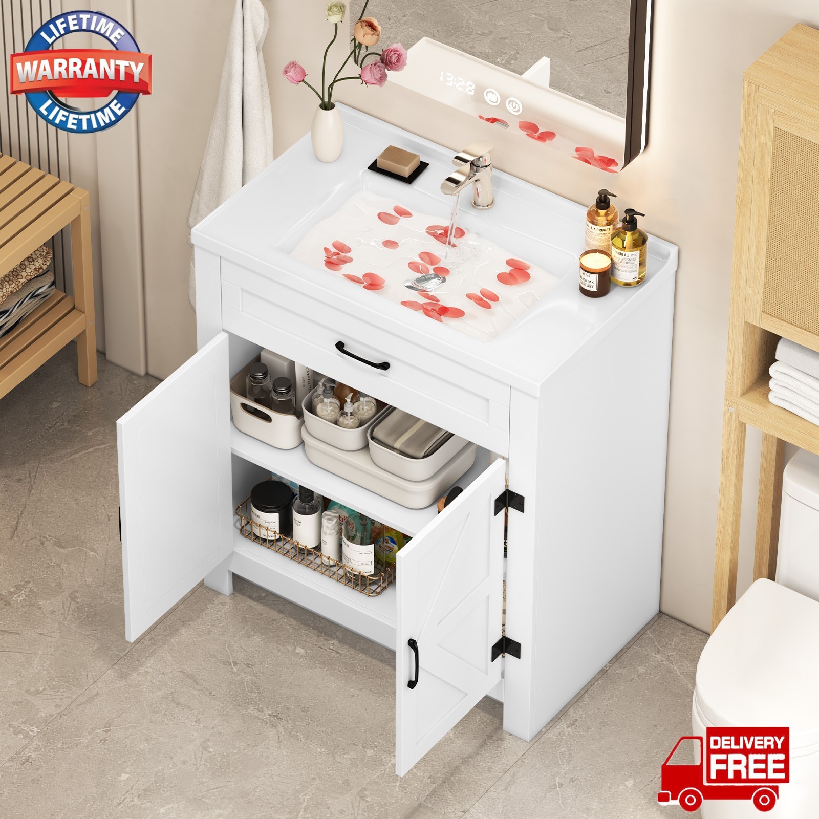 31″ Bathroom Vanity w/Sink, Drawer,Freestanding Storage Vanity 2 Door Cabinet