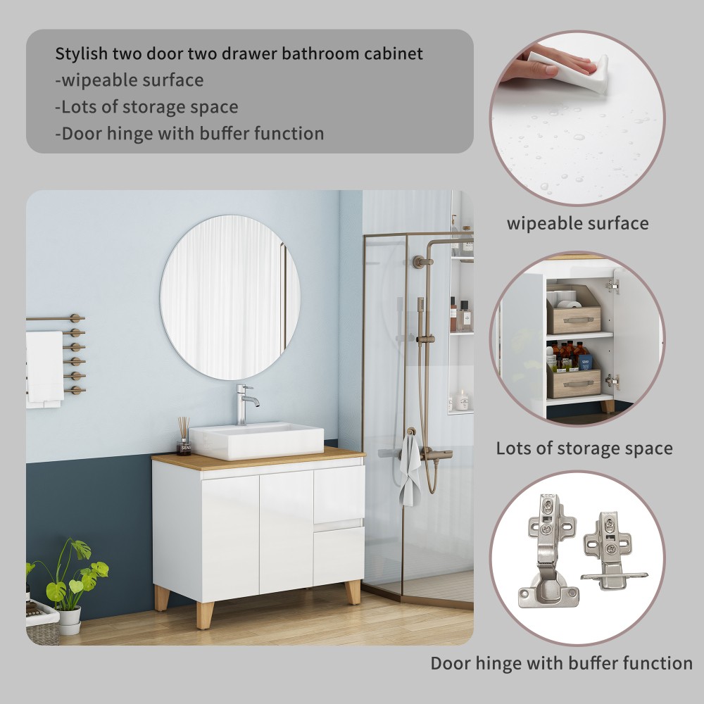 Bathroom cabinet with sink, double doors, and two drawers