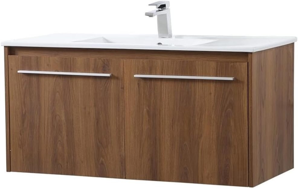 Elegant Lighting 40 inch Single Bathroom Floating Vanity in Walnut Brown