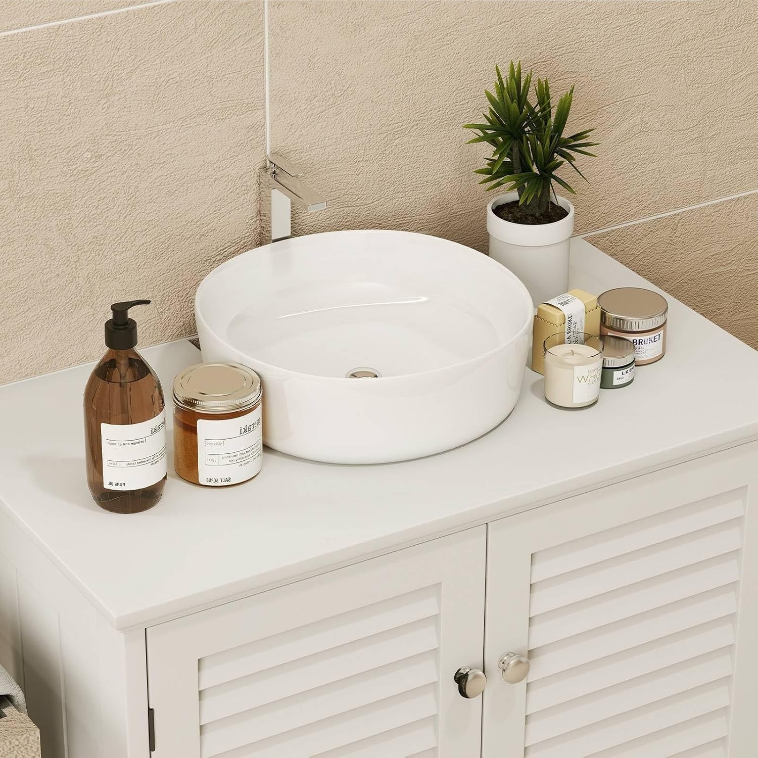 Elegant Under Sink Cabinet in White – U-Shaped Freestanding Storage Solution