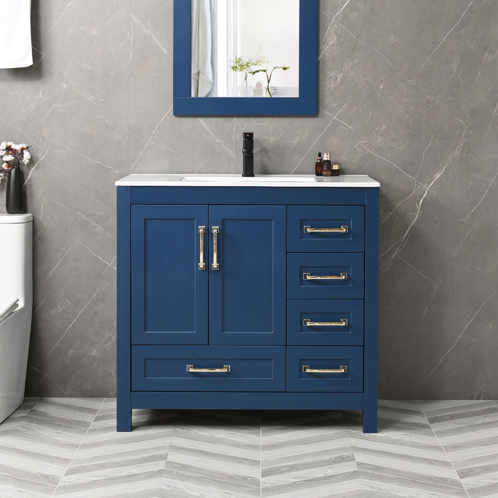 36” Bathroom Vanity Cabinet with Sink Combo Undermount Ceramic Sink with Faucet