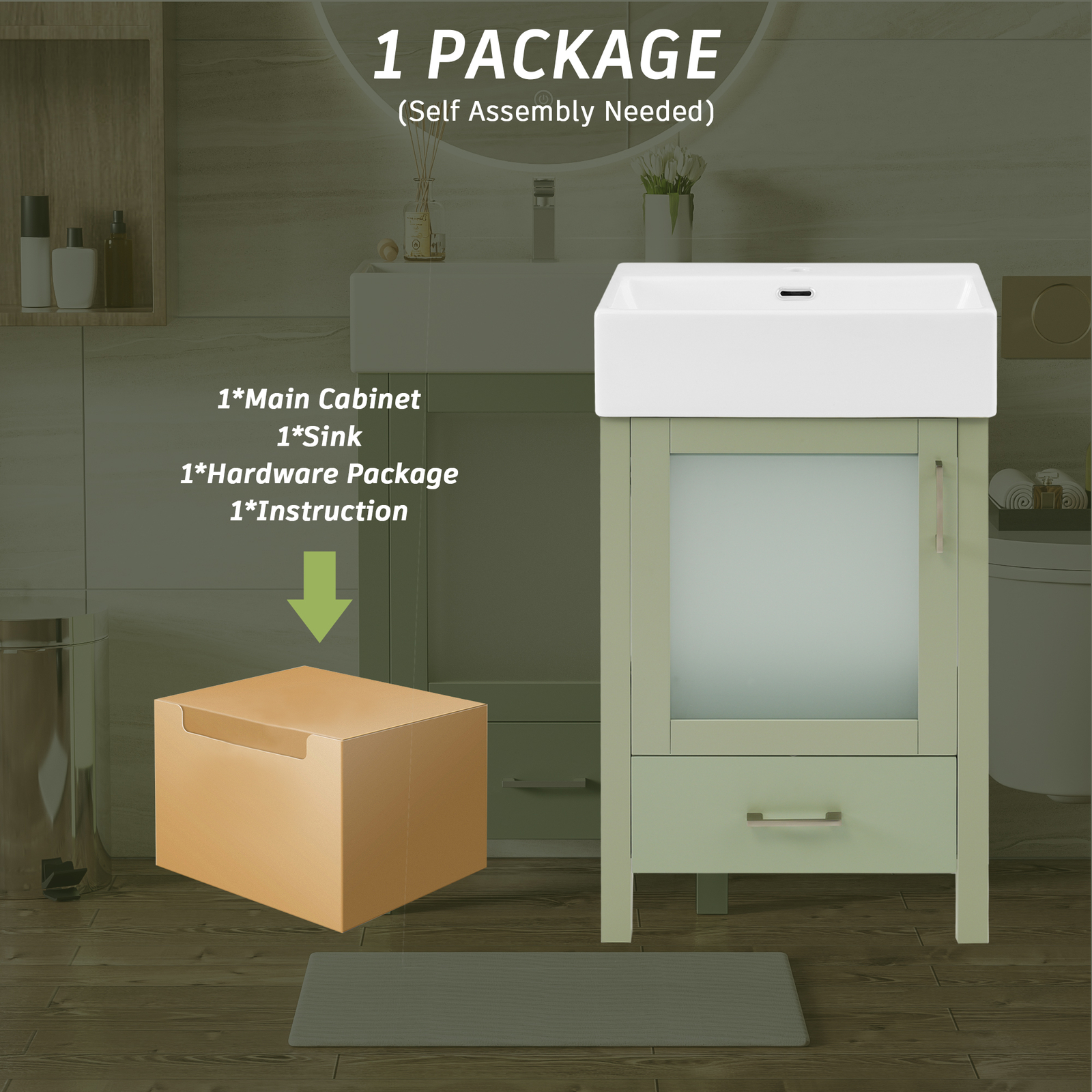 20″ Bathroom Vanity w/ Ceramic Sink, Freestanding Bath Vanity Cabinet, Drawer