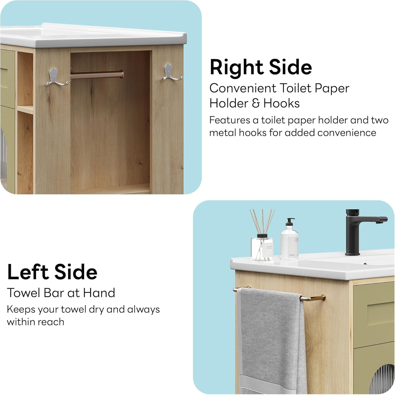 Elegant 36″ Bathroom Vanity with Sink, Glass Doors, Towel Bar & Storage Shelves
