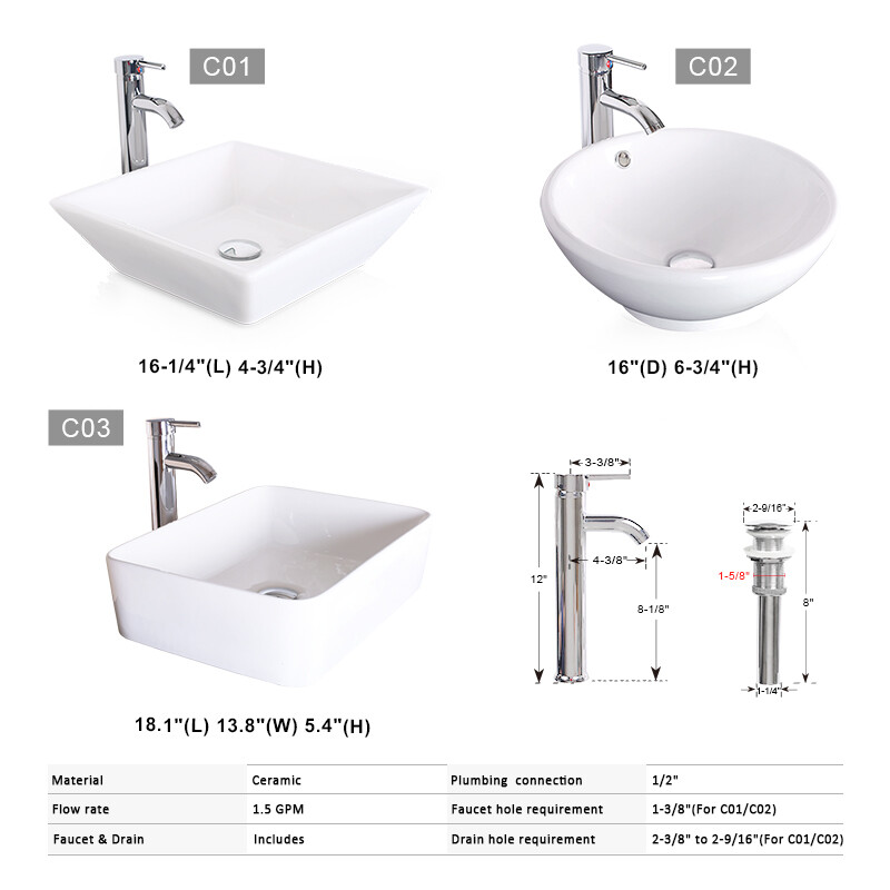 24″ Bathroom Vanity Cabinet Combo Organizer Top Vessel Sink W/ Faucet Drain Hose