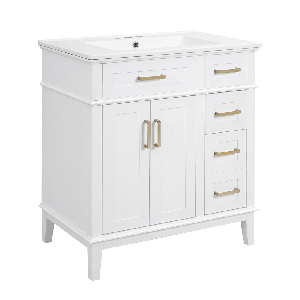 30″ Bathroom Vanity w/Sink, Freestanding Vanity Storage Cabinet, 2 Drawers,Doors