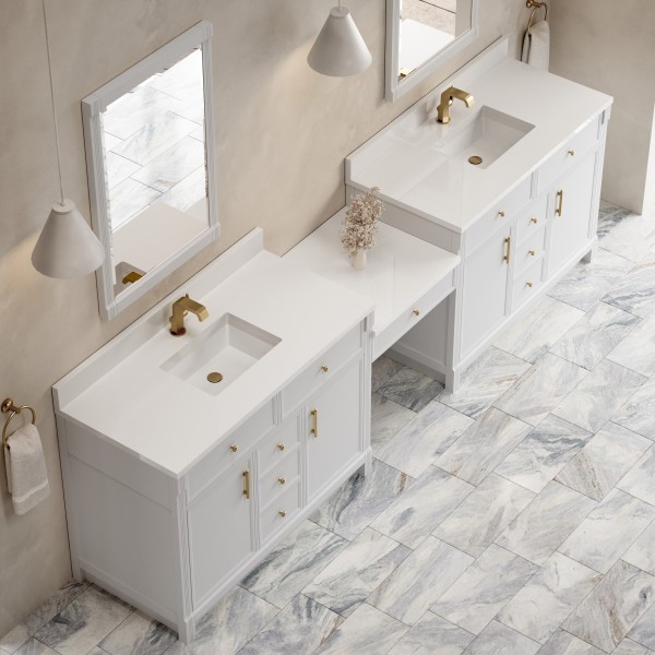120″ James Martin Bellshire 660-VMC120-BW-1WZ Dual Vanity Cabinet White Zeus Top