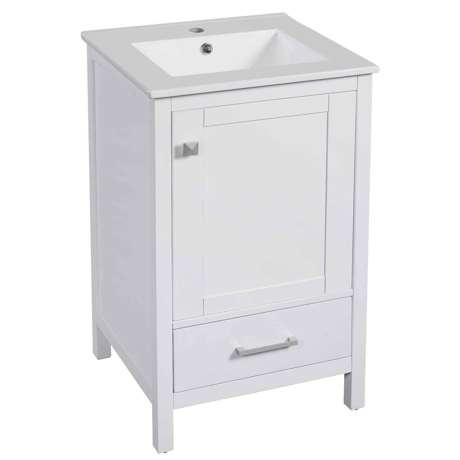 20″ Small Bathroom Vanity Ceramic Sink Combo Soft Close Storage Cabinet White