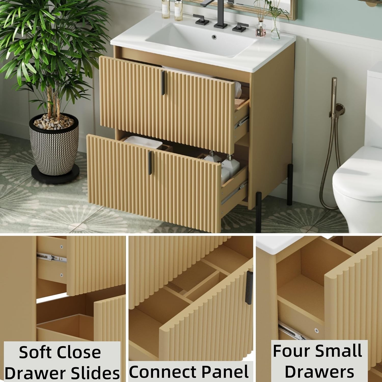 30 in.Bathroom Vanity with Fluted Design Vanity with Sink Suit For Any Bathroom